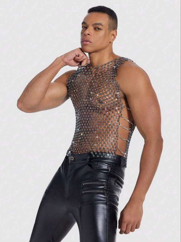 Men's Hollow V-Neck Plum Blossom Chain Vest Tank Top